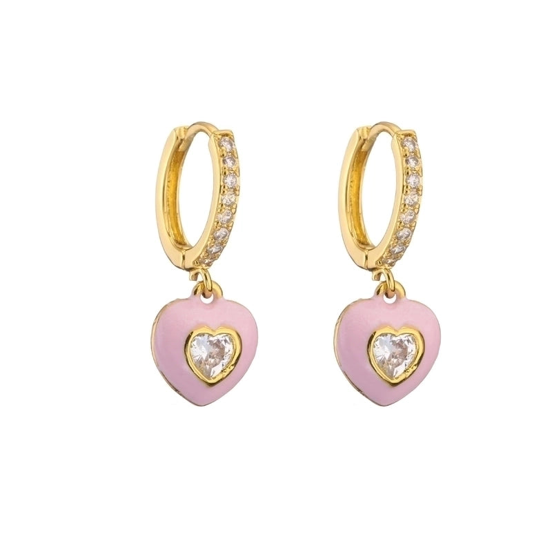 Cute Heart Plating Copper Zircon Copper Earrings