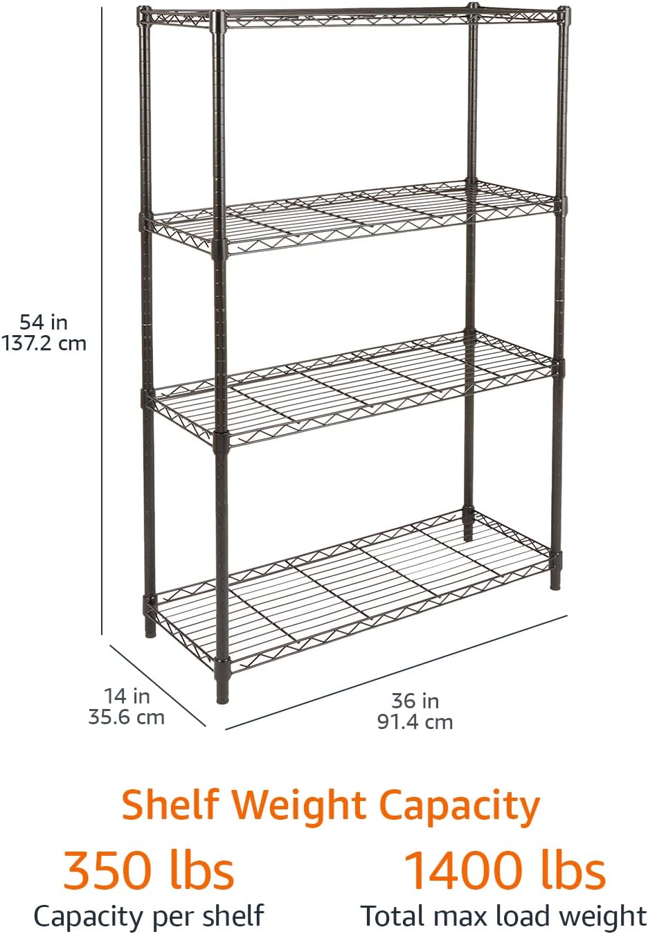 Amazon Basics 5-Shelf Adjustable Heavy Duty Steel Wire Rack Storage Shelving Organizer for Kitchen, Garage, 36