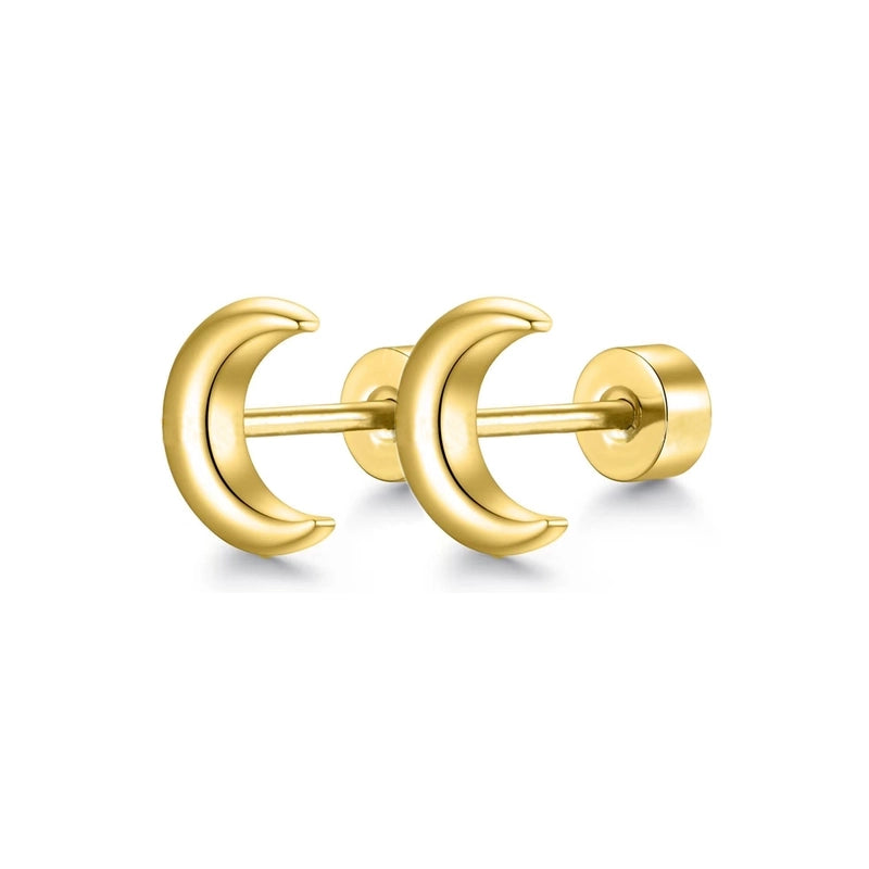1 Pair Minimalist Moon Heart Shape Plating 304 Stainless Steel 18K Gold Plated Ear Studs