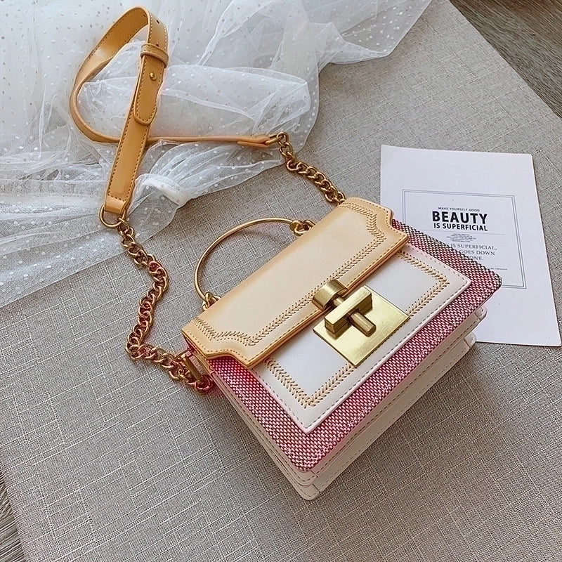 Women's All Seasons Pu Leather Color Block Streetwear Square Lock Clasp Square Bag