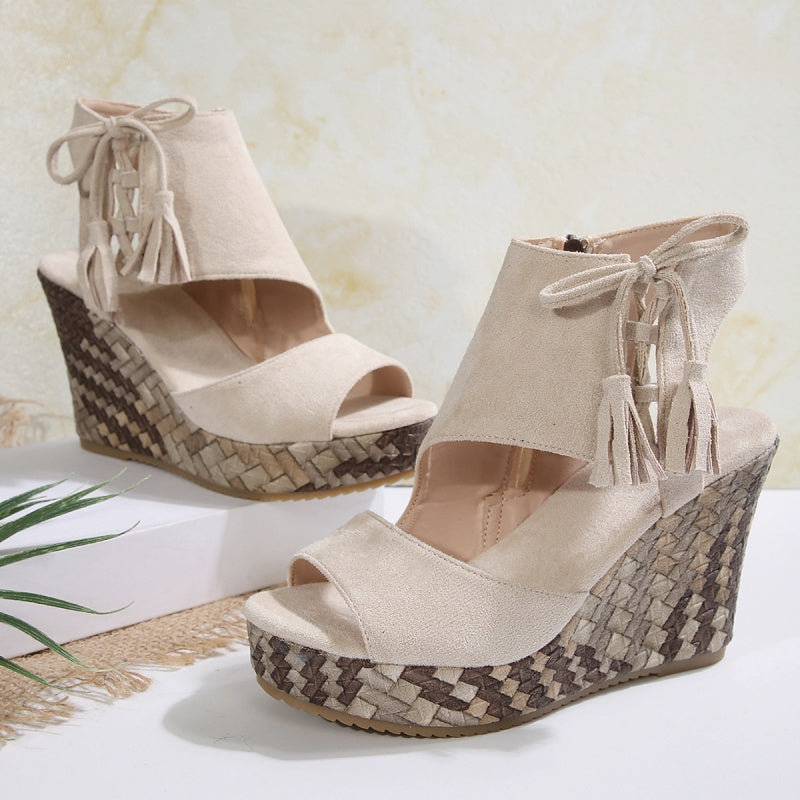 Women's Tassel Open Toe Platform Wedge Sandals