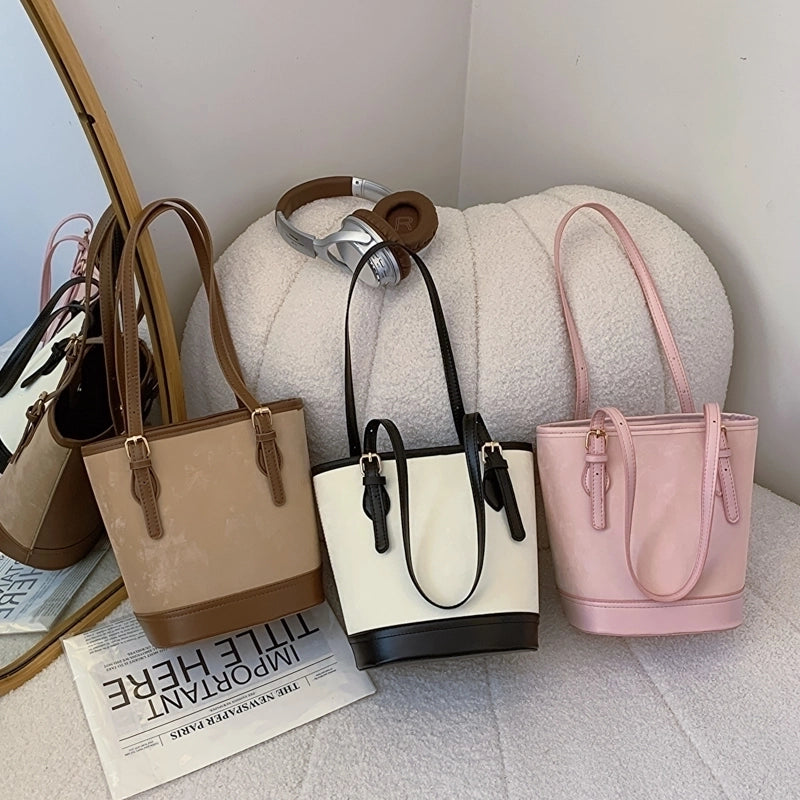 Women's Pu Leather Color Block Streetwear Magnetic Buckle Shoulder Bag