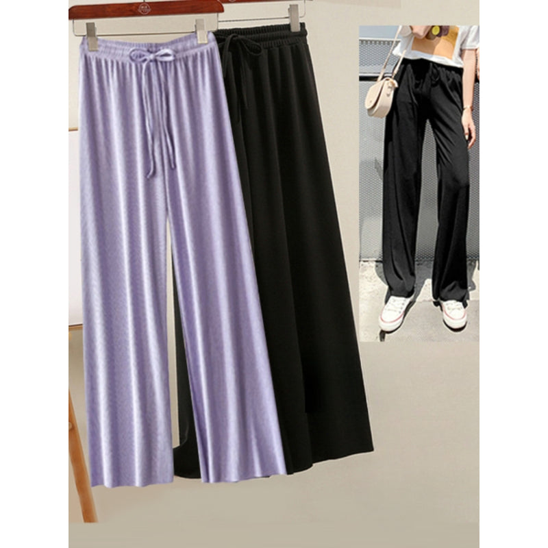 Women's 2 Pcs Ice Silk Ankle Length Summer Pants