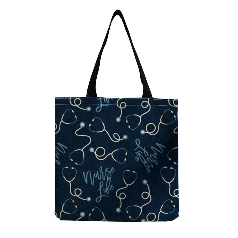 Women's Cotton And Linen Letter Nurse Heart Shape Classic Style Square Open Tote Bag
