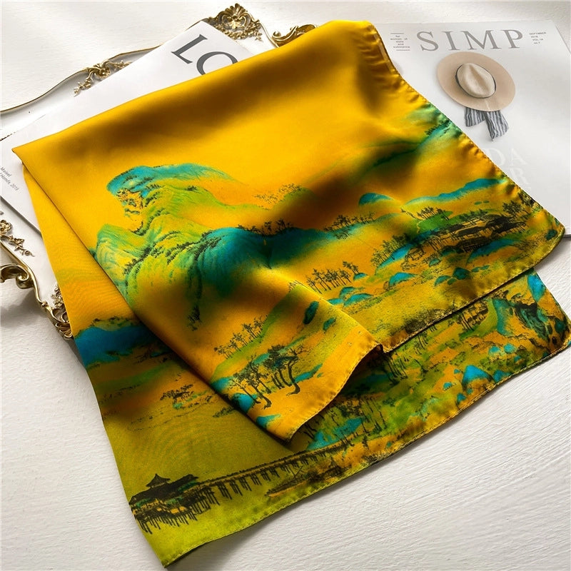 Women's Landscape Polyester Satin Printing Silk Scarf