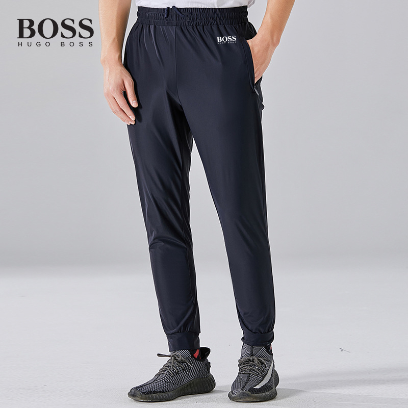 BOSS Men-s sports plus size breathable quick-drying casual straight elastic trousers