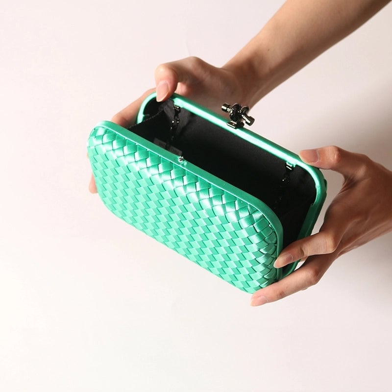 Red Rose Red Green Polyester Solid Color Lingge Square Clutches