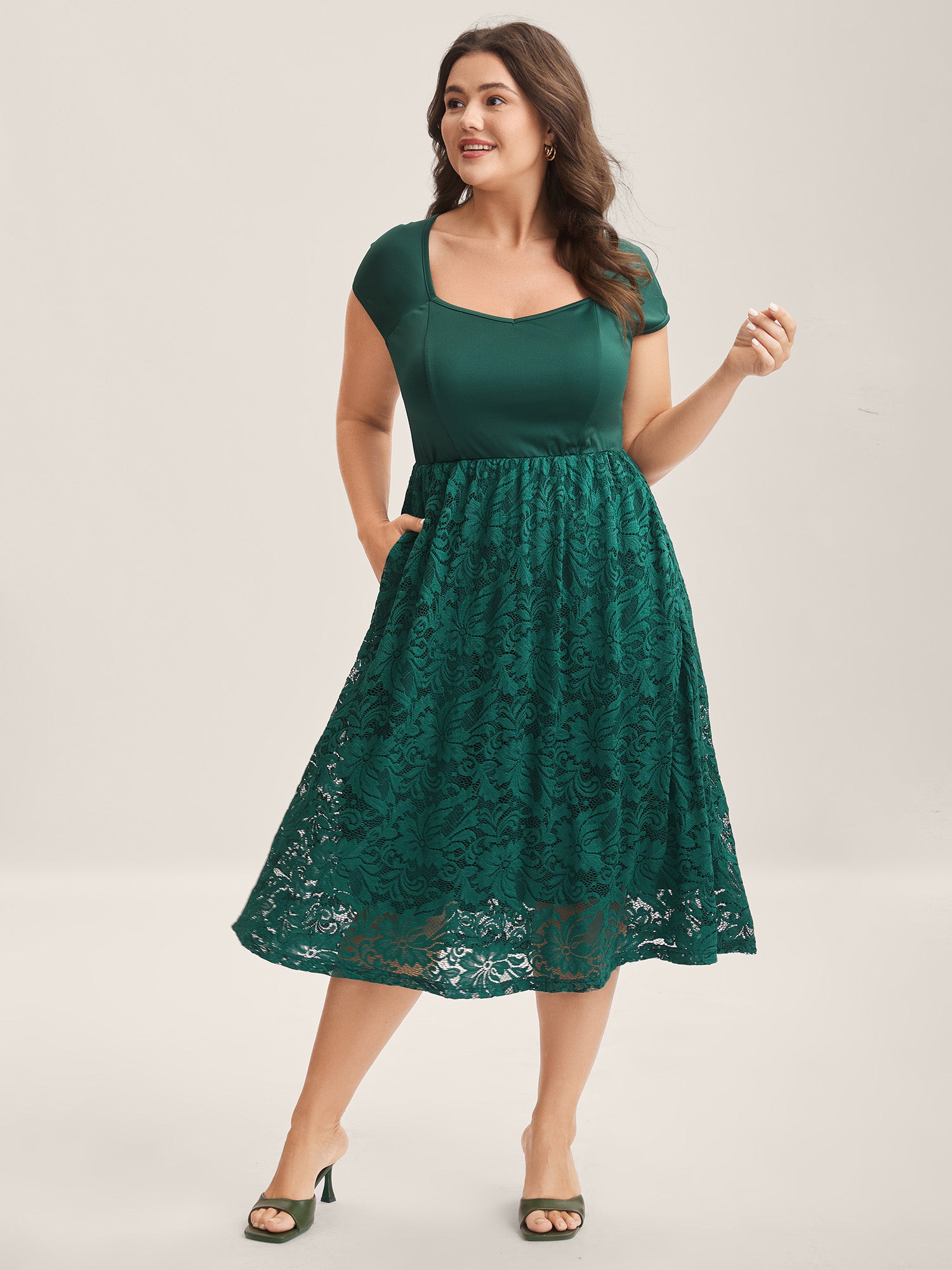 Sculpted Lace Stretchy Waist Midi Dress