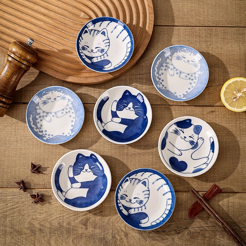 Cat Dish Cartoon Ceramic Dish Household Dining Table Dip Dish Soy Sauce Dish Hotpot Seasoning Dish Small Dish Seasoning Dish