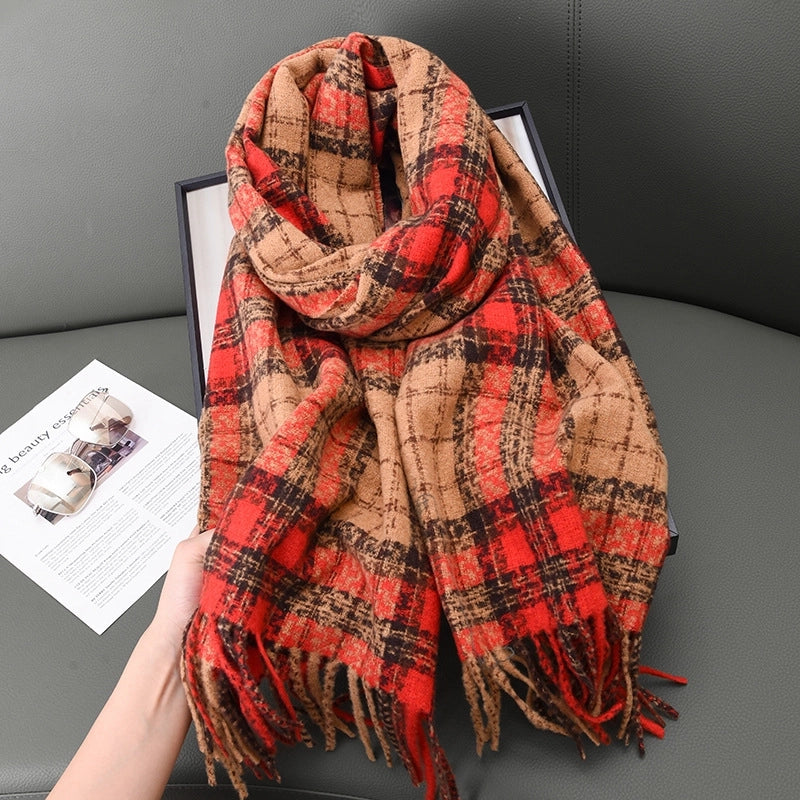 Women's Basic Plaid Polyester Scarf