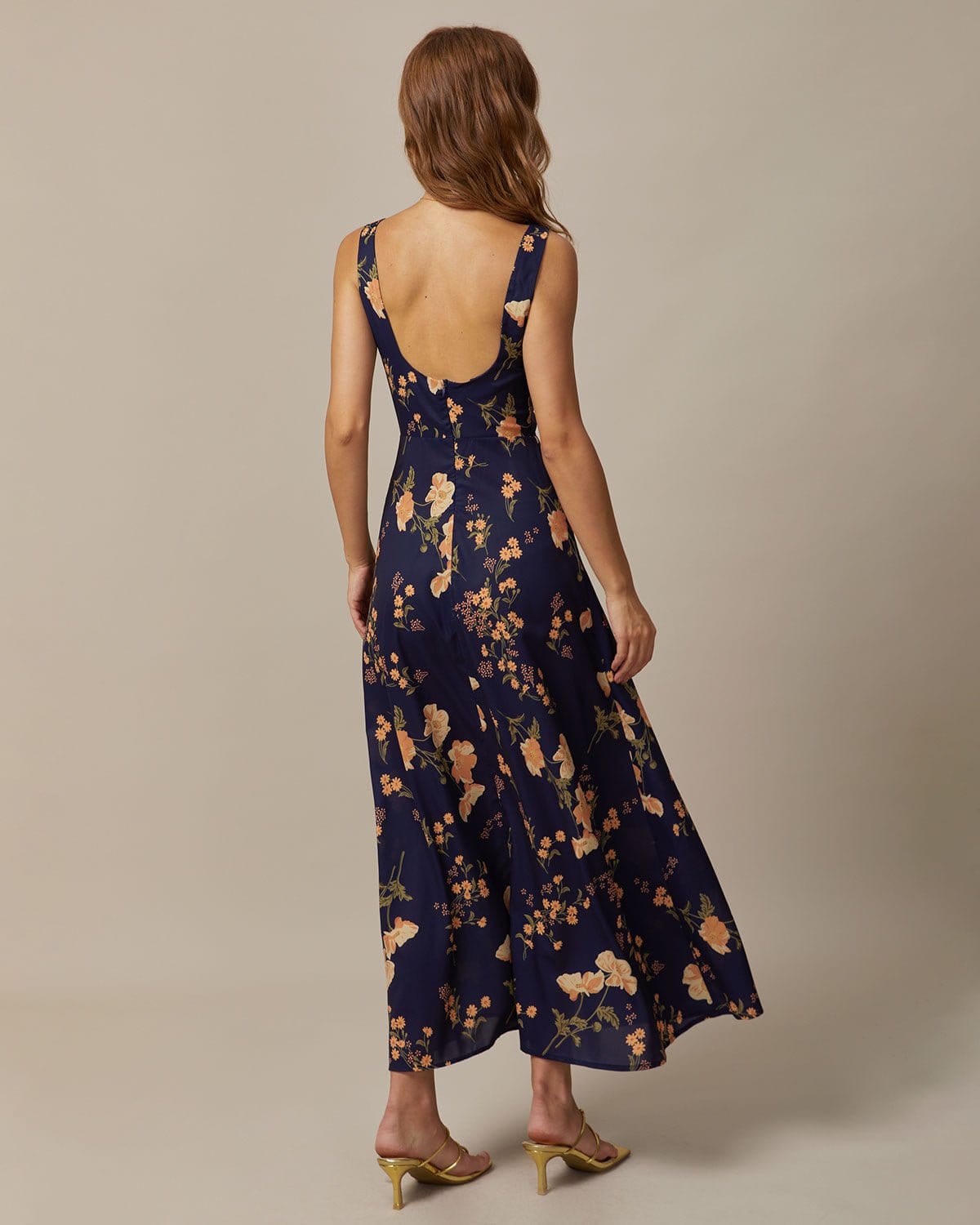 The Navy Sweetheart Neck Floral Maxi Dress