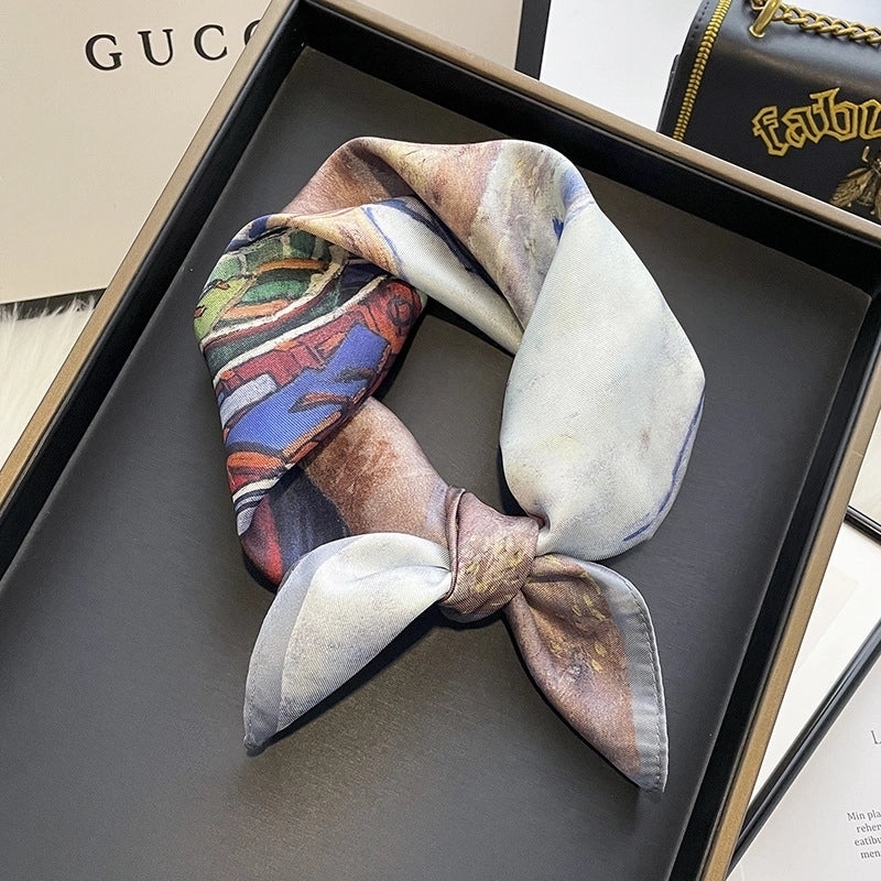 Women's Elegant Geometric Satin Printing Silk Scarves
