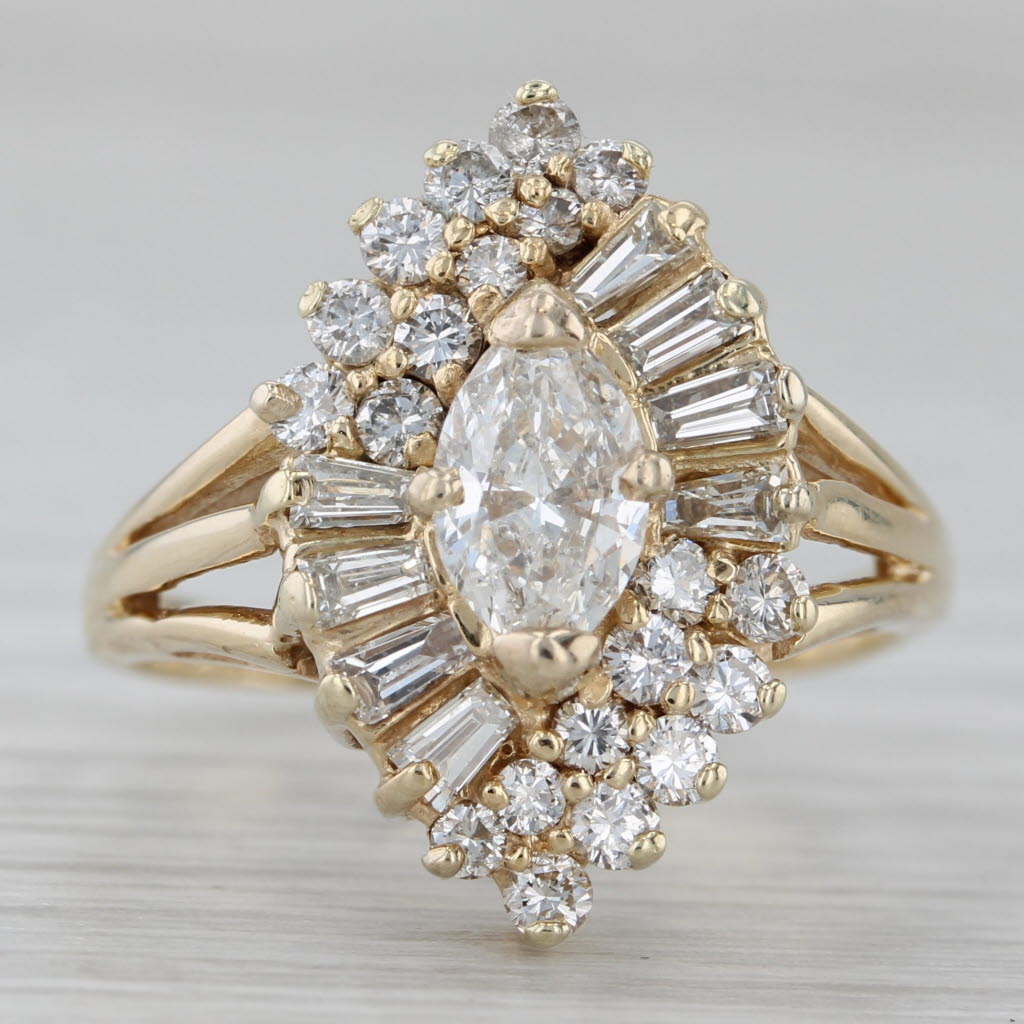 1.36ctw Marquise Halo Diamond Engagement Ring 14k Yellow Gold Size 6.75