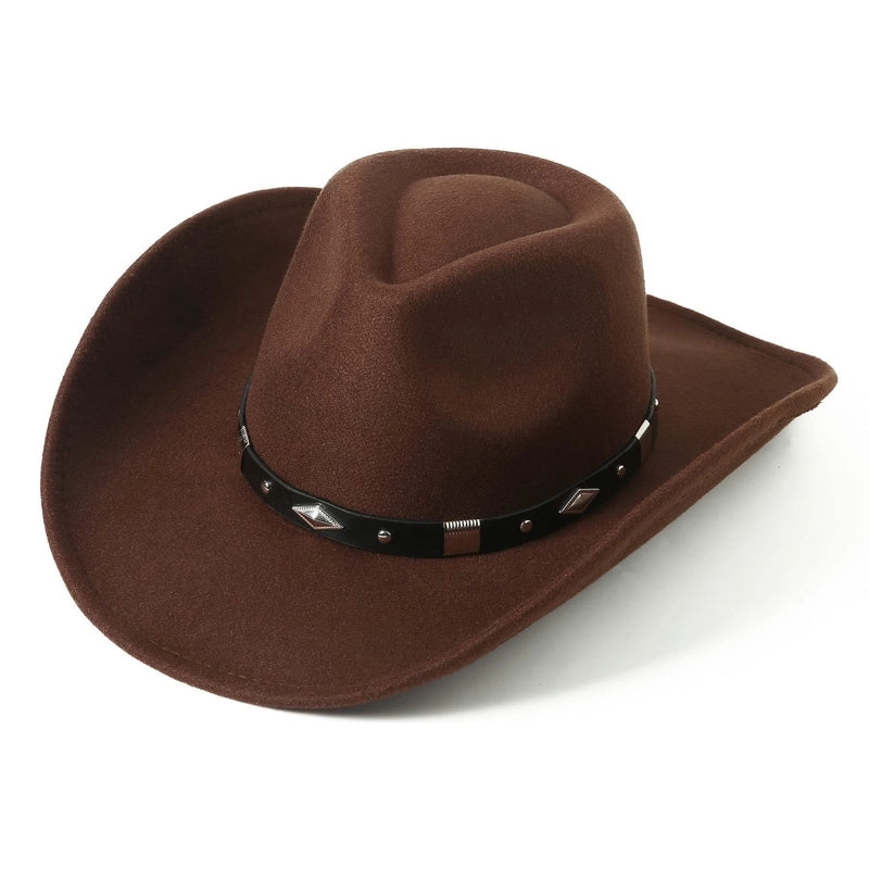 Style Curling Western Cowboy Hat Female British Versatile Solid Color Jazz Hat Autumn And Winter Warm Windproof Bowler Hat Male