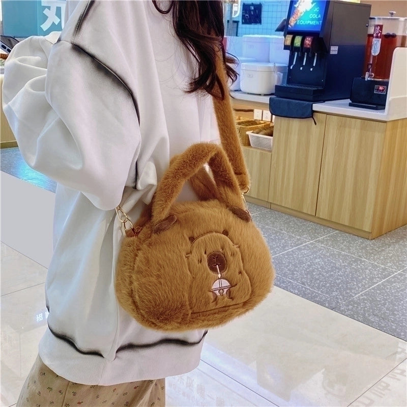 Women's Medium Plush Animal Cartoon Cute Zipper Crossbody Bag