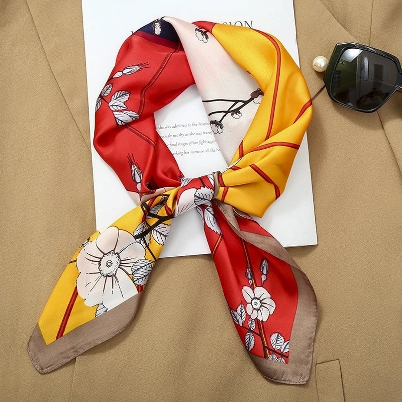 70*70  Striped Silk Scarf Women's Small Square Scarf  Versatile Professional Small Scarf Summer Thin Decorative Scarf