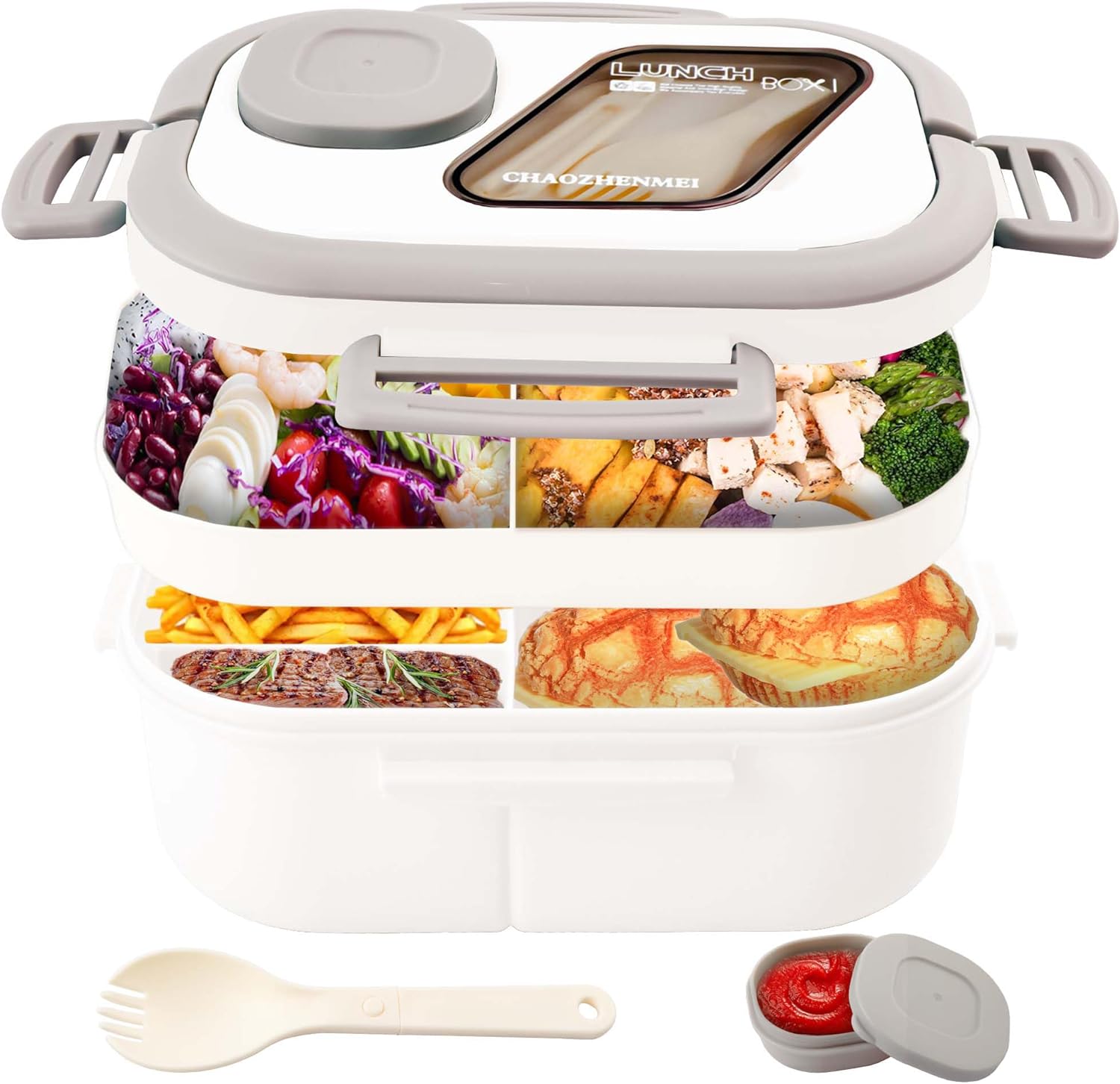 Bento Lunch Box. Salad Container. Bento-Style Tray For Toppings. Container For Dressings. And Built-In Reusable Fork And Knife