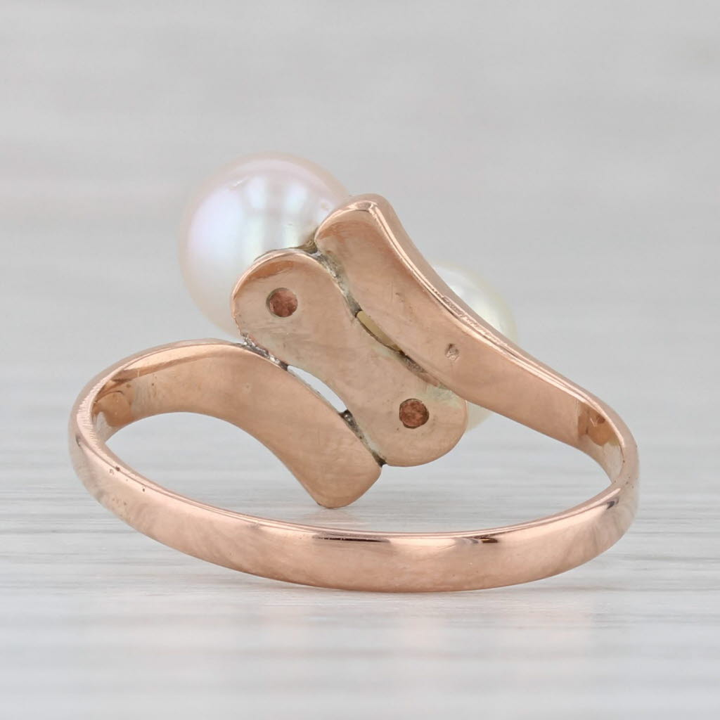 Vintage Cultured Pearl Bypass Ring 10k Rose Gold Size 6.25