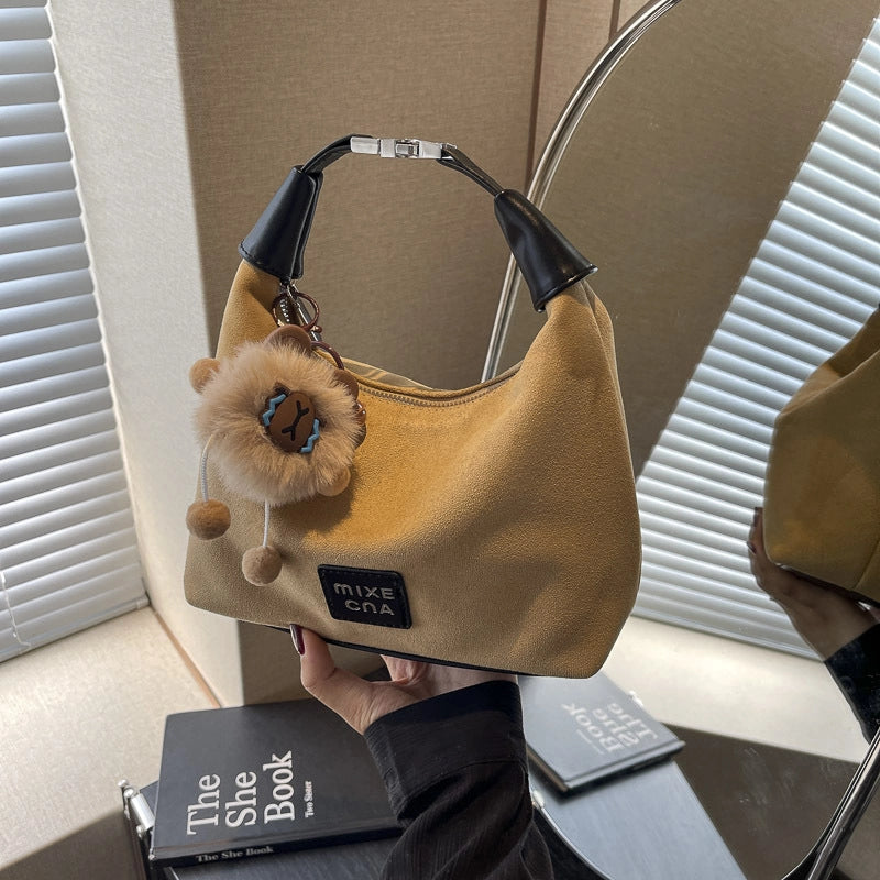 Women's Suede Solid Color Vintage Style Dumpling Shape Zipper Shoulder Bag Handbag Crossbody Bag