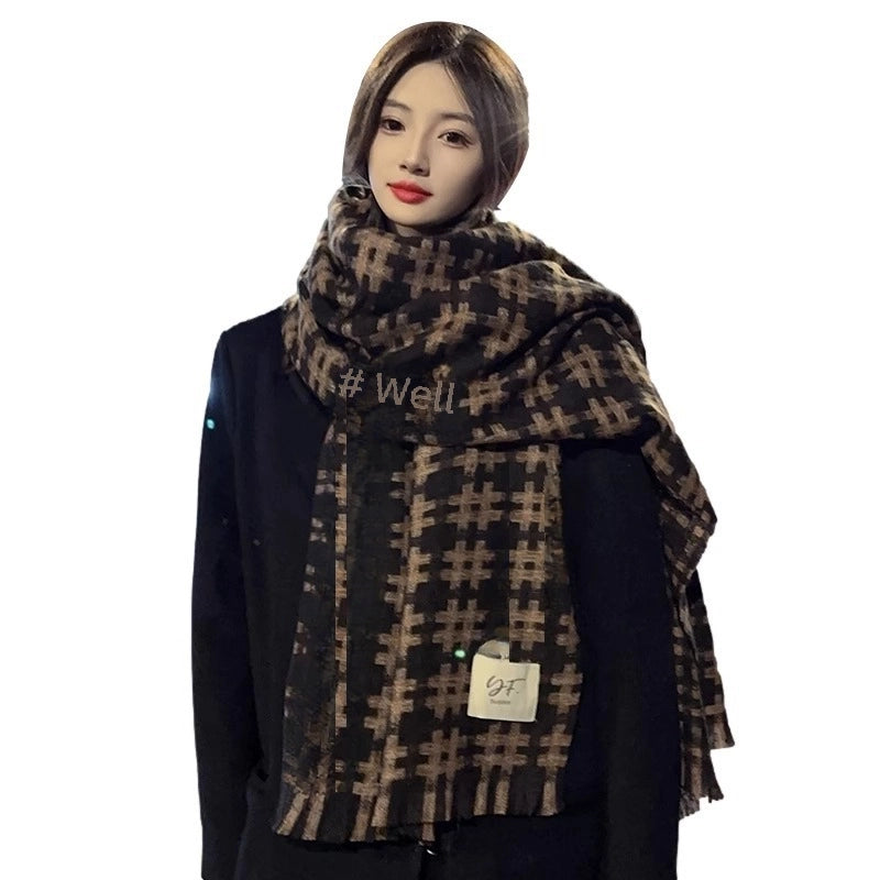 Jingjing Plaid Scarf For Women Autumn And Winter Long Online Celebrity High-grade Thickened Warm Student Gift Plaid Scarf