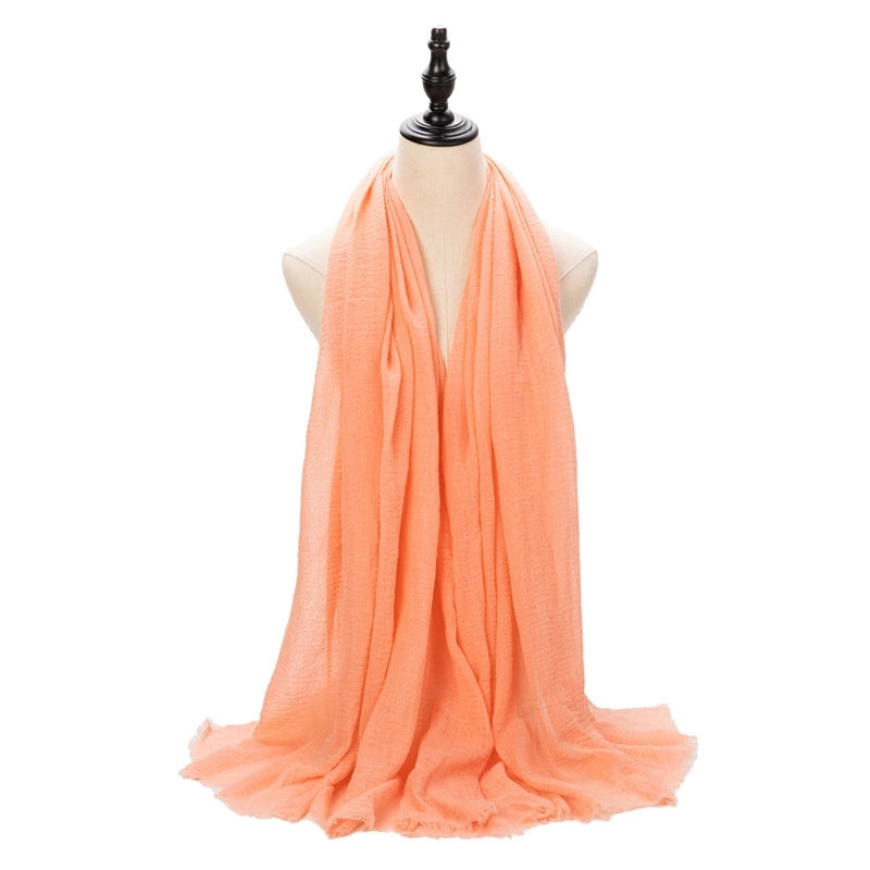 Hot Selling Women's Cotton And Linen Solid Color Baotou Scarf Cover Pleated Short Beard Headscarf