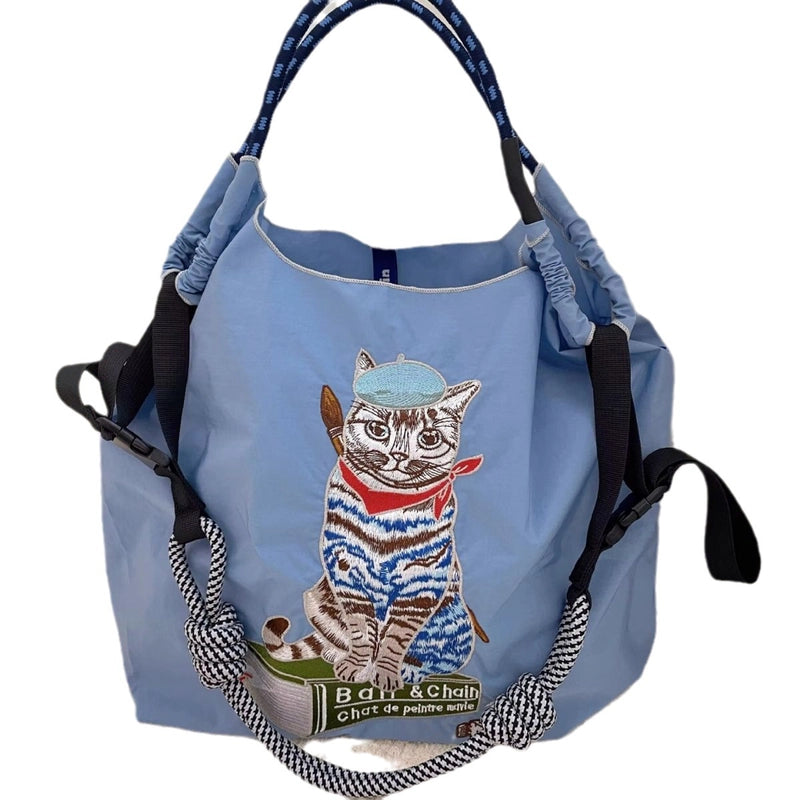 Women's Cute Printing Cat Nylon Shopping Bags