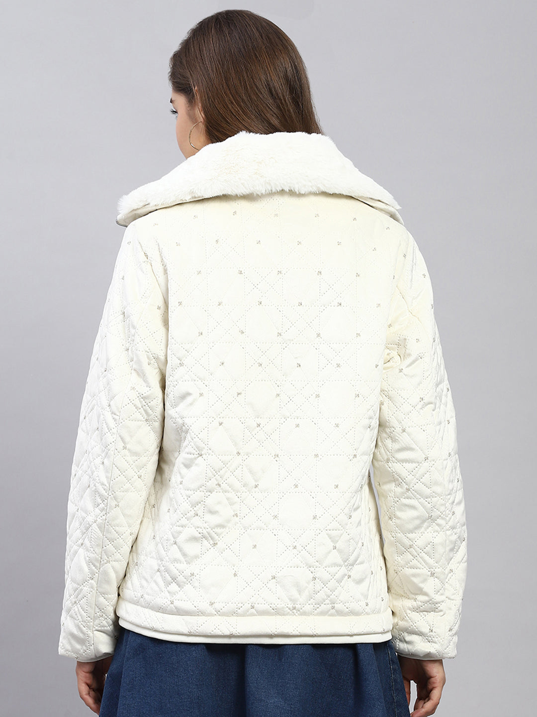 Women White Embroidered Collar Full Sleeve Jacket