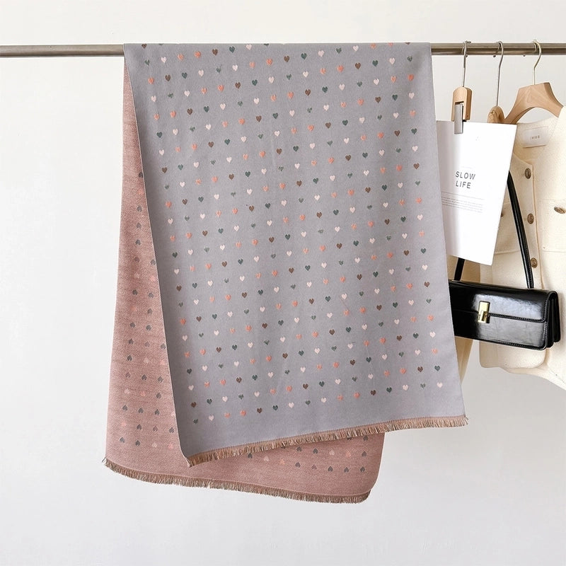 Women's Elegant Classic Style Printing Heart Shape Wool-like Polyester Scarf