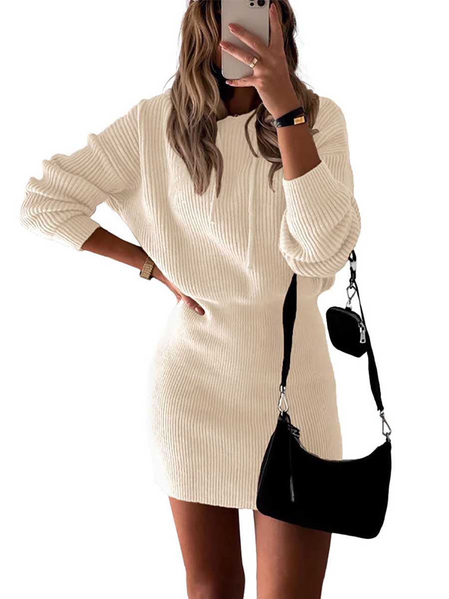 Solid Color Hooded Waisted Knit Wrap Skirt
