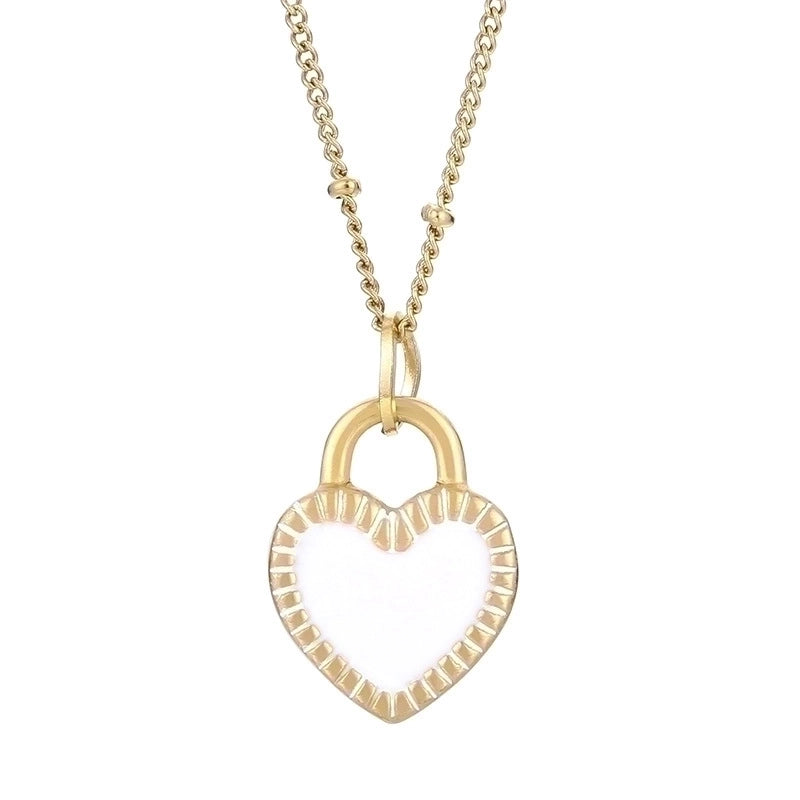 Minimalist Heart Shape Titanium Steel Resin 18K Gold Plated Inlay Pendant Necklace