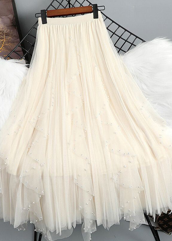 Bohemian Green Nail Bead Patchwork Elastic Waist Tulle Maxi Skirt