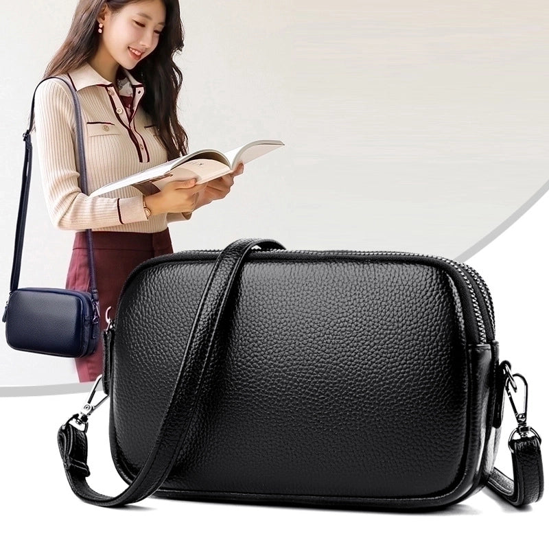 Women's Small Leather Solid Color Basic Square Zipper Shoulder Bag