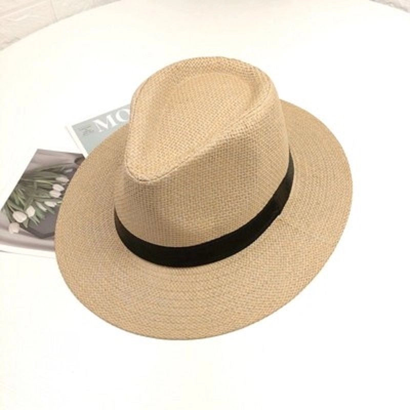 Paper Grass Large Flat Brim Top Hat For Middle-aged And Elderly Summer Sunscreen Sun Hat Panama Straw Hat Men's Outdoor Sun Hat