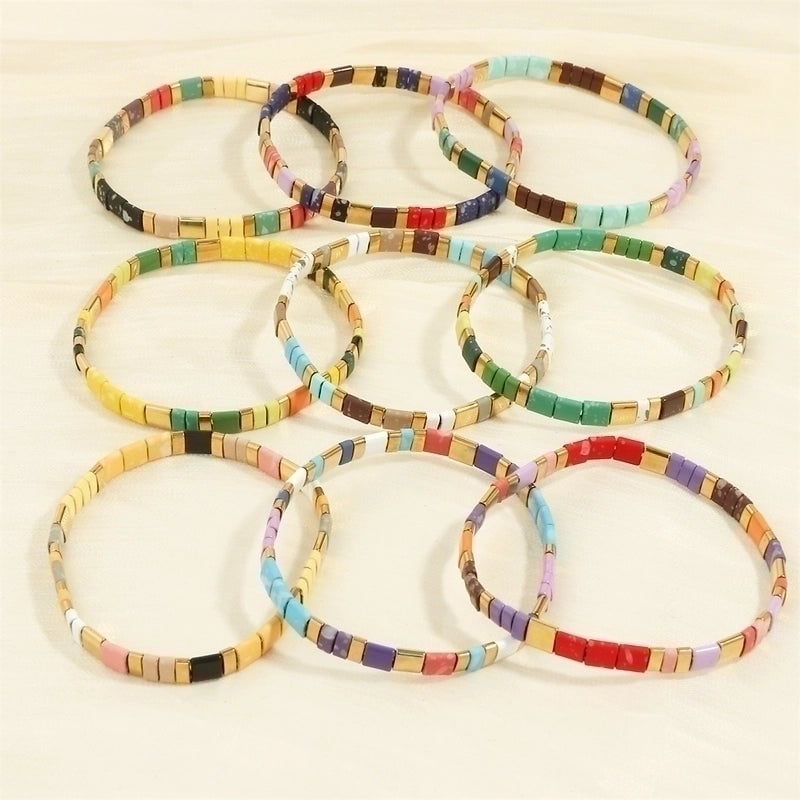 Bohemian Streetwear Square Copper Beaded Stoving Varnish Plating 18k Gold Plated Bracelets