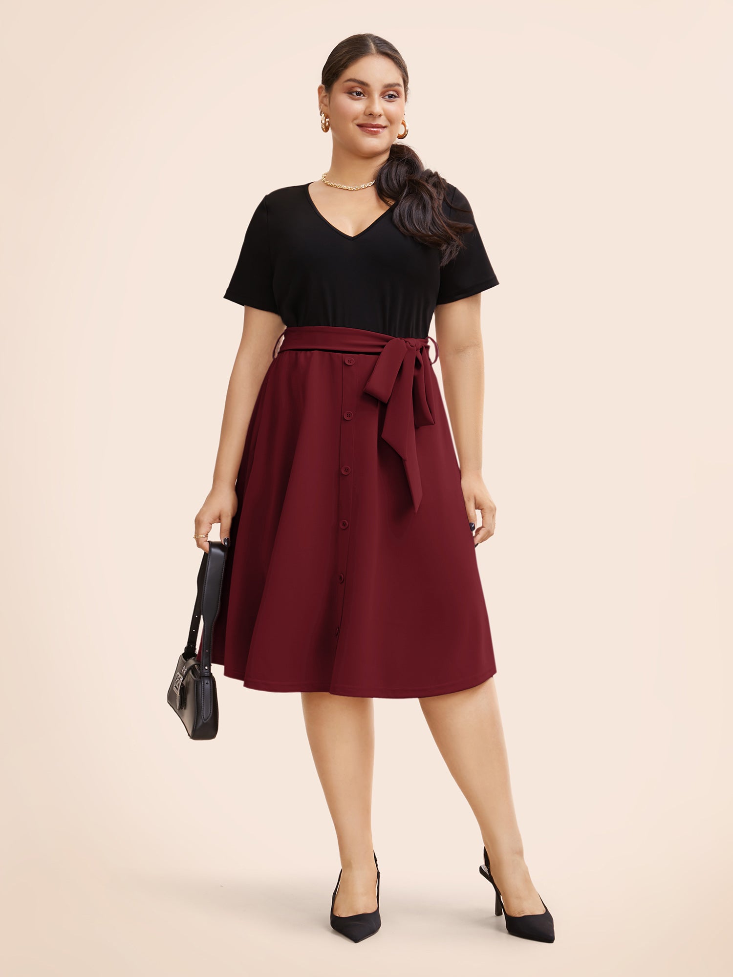 Supersoft Essentials Two Tone Pocket Patchwork Belted Dress