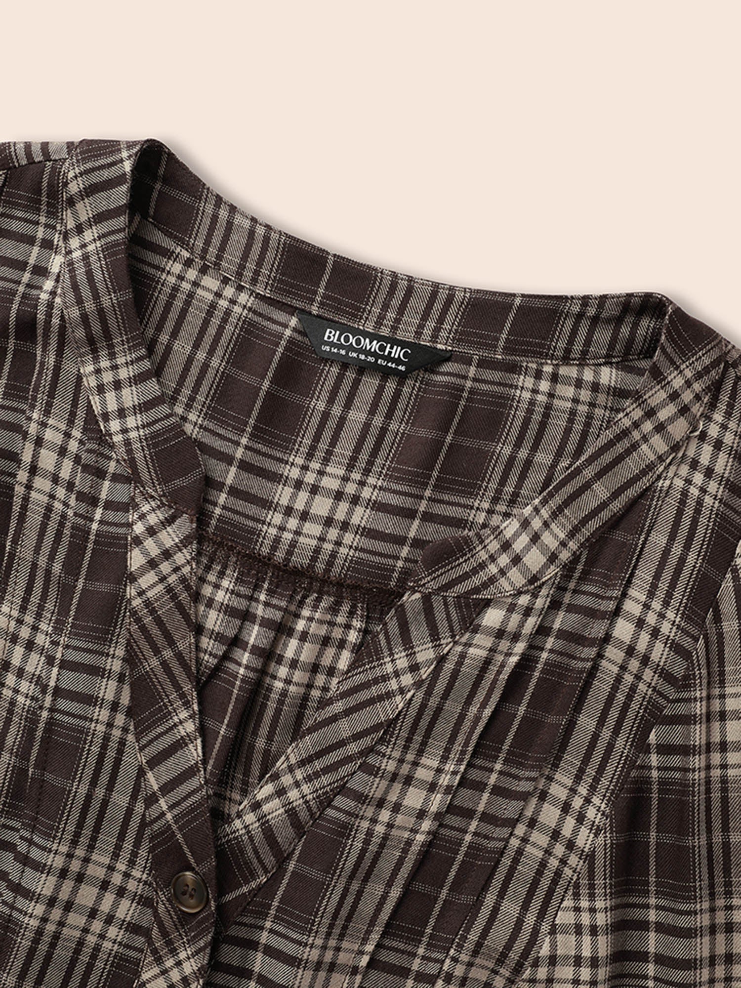 Plaid Pleated Button Placket Blouse