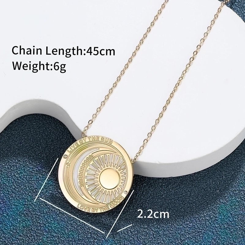 304 Stainless Steel 18K Gold Plated Raw Steel XUPING Minimalist Inlay Sun Moon Artificial Gemstones Pendant Necklace