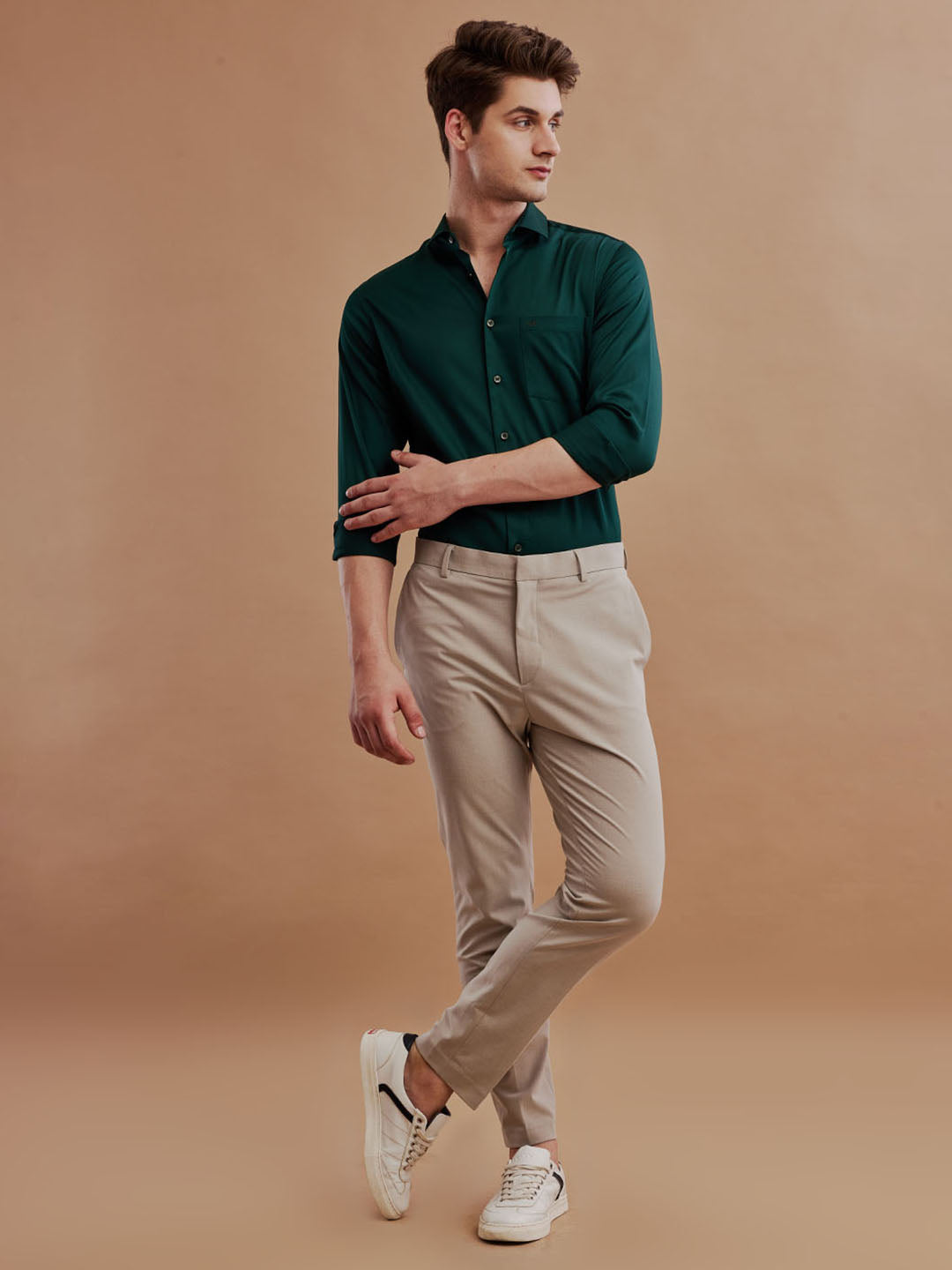 Men Satin Stretch Formal Green Shirt (SILAS)