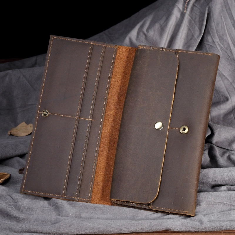 358 Retro Crazy Horse Cowhide Men's Long Wallet Clutch Factories Guangzhou Factory Outlet