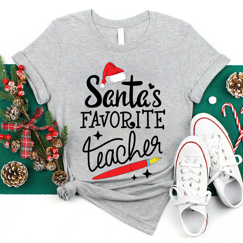 Christmas Santa's Favortie Teahcer T-Shirt