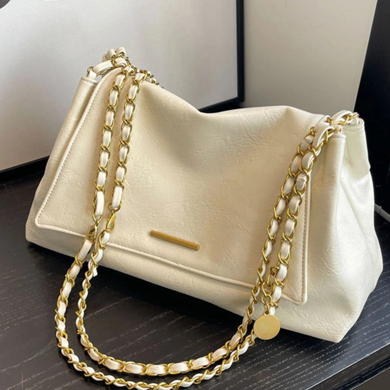 Women's Large Pu Leather Solid Color Streetwear Square Magnetic Buckle Shoulder Bag
