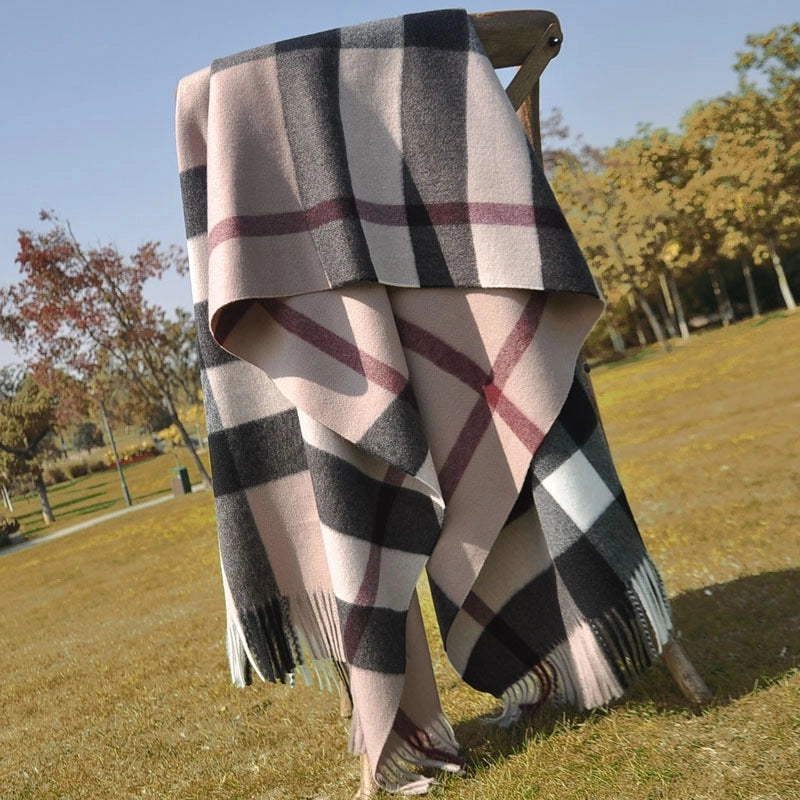 Plaid Scarf Women's British Classic Cashmere Autumn And Winter Thickened Warm  Dual-Use Scarf  Trendy Large Shawl