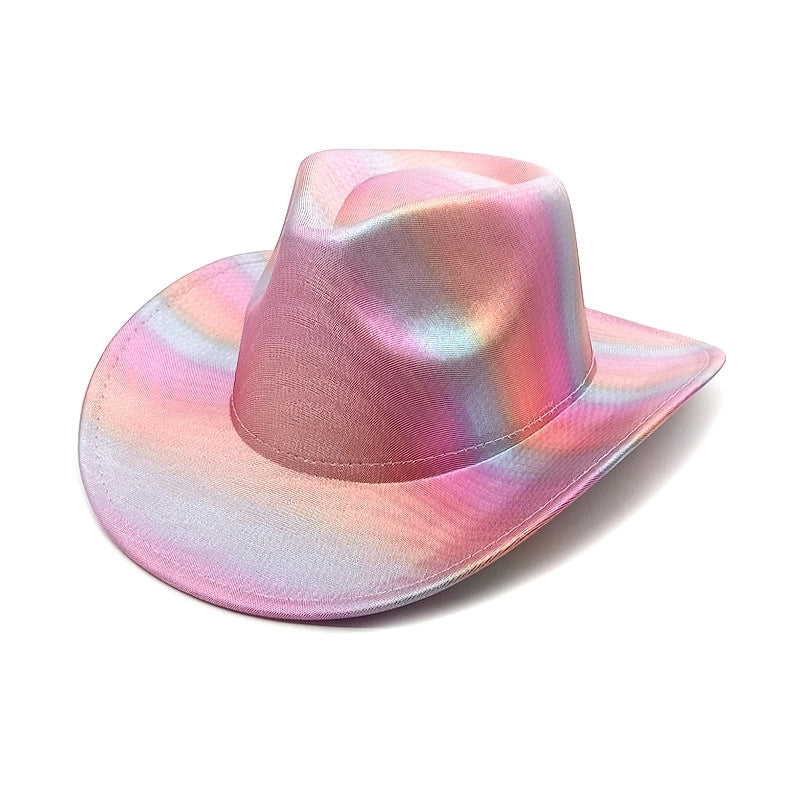 Western Rainbow Fantasy Cowboy Hat Halloween Carnival Pink Colorful Big Brim Shaped Hat Fluorescent Cowboy