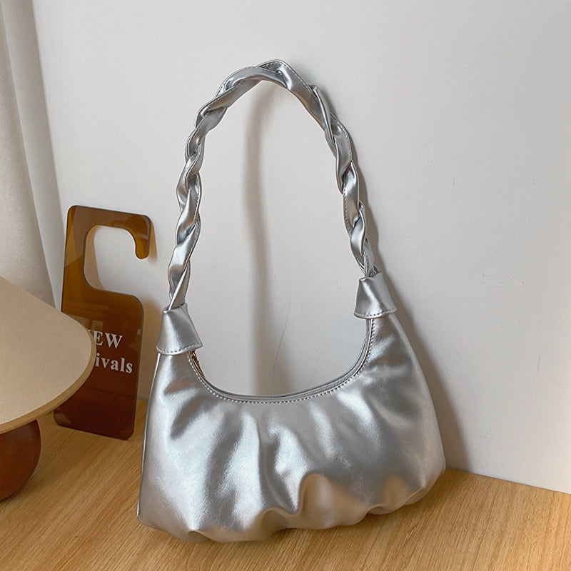 Women's All Seasons Pu Leather Solid Color Elegant Streetwear Pillow Shape Zipper Shoulder Bag Underarm Bag
