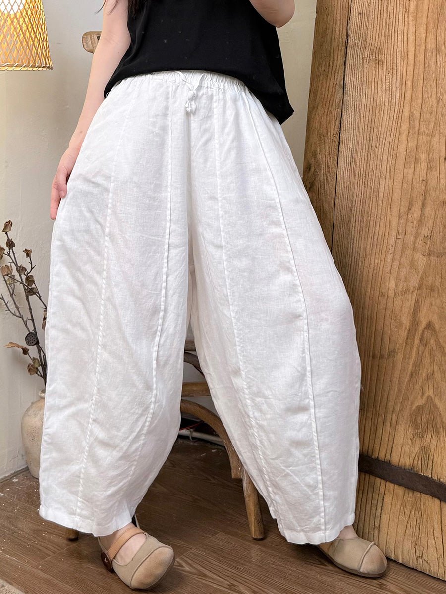 Women Summer Pure Color Linen Harem Pants