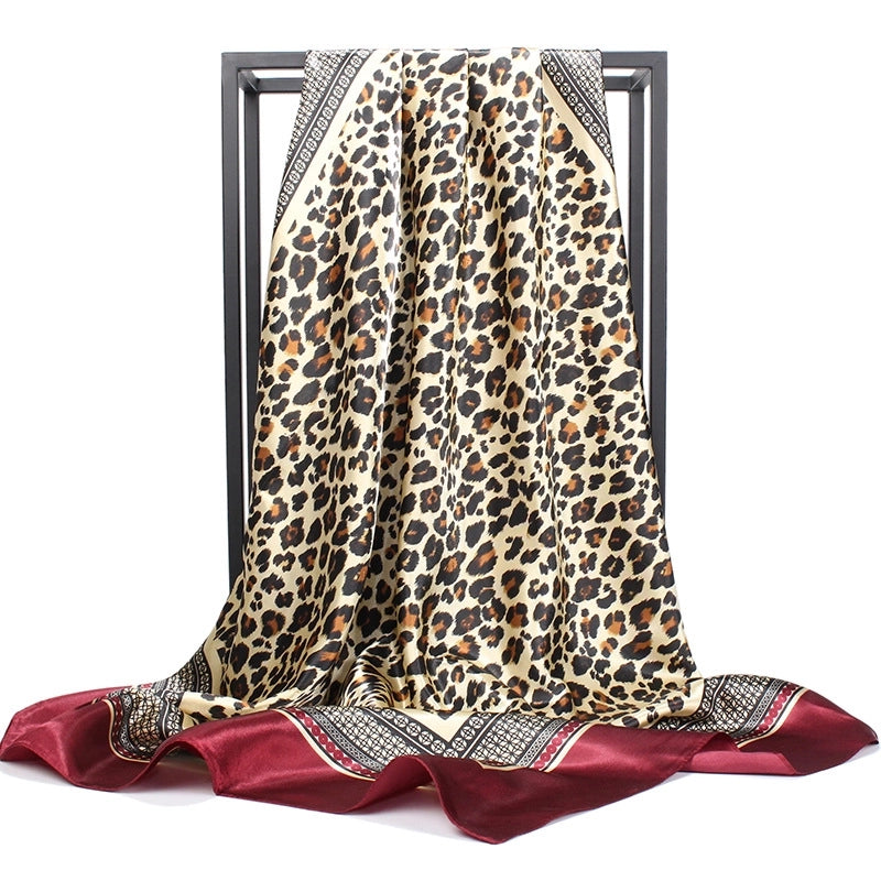 Unisex Vintage Style Leopard Satin Silk Scarf