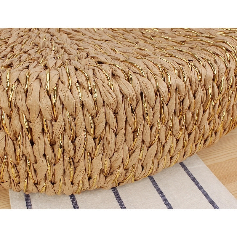 Women's Large Paper String Solid Color Vacation Beach Weave Open Straw Bag