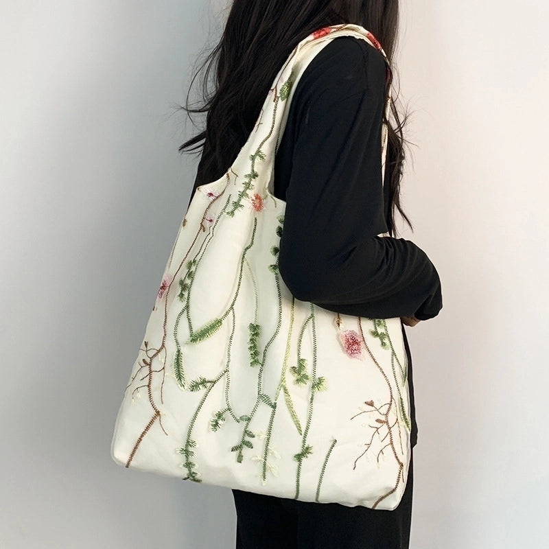 Women's Vintage Style Flower Canvas Shopping Bags