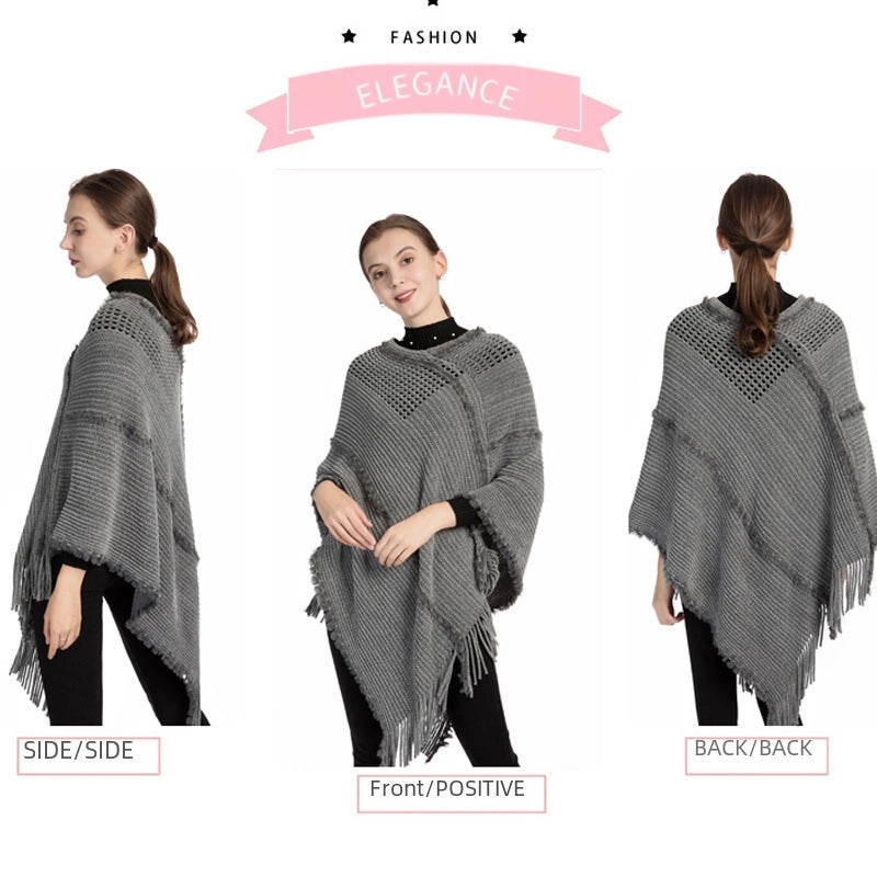 Tassel Knitted Shawl Women Autumn And Winter New Chenille Cashmere Pullover Cape Spot