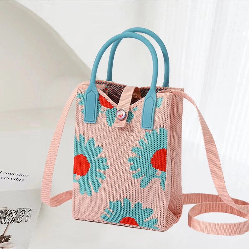 Women's Polyester Stripe Heart Shape Cat Cute Classic Style Weave Sewing Thread Square Open Straw Bag